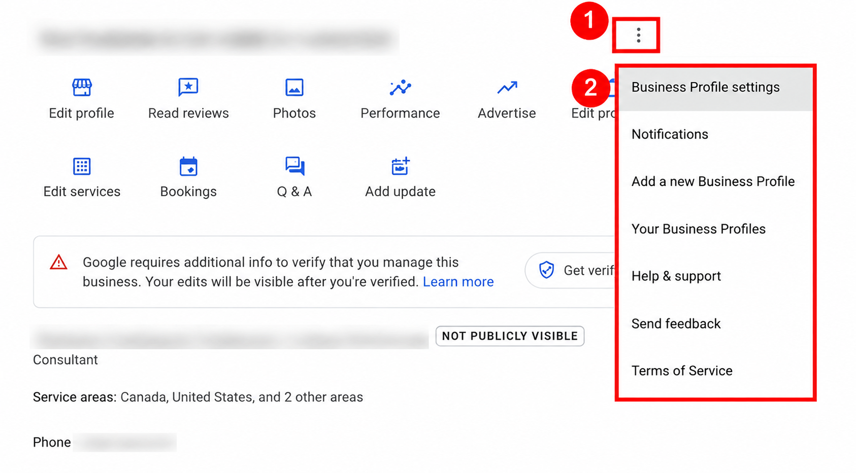 Business Profile settings